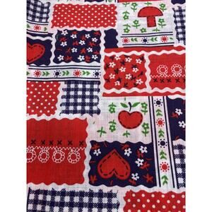 Vintage Fabric Red White Blue Hearts Mushroom Plaid Polka Dot 70s 5+ Yd Wamsutta